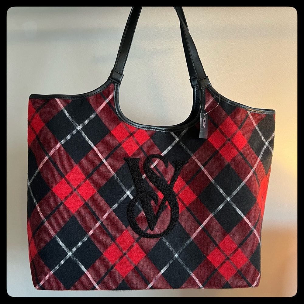 VICTORIA'S SECRET Black and Red Plaid Tote Bag